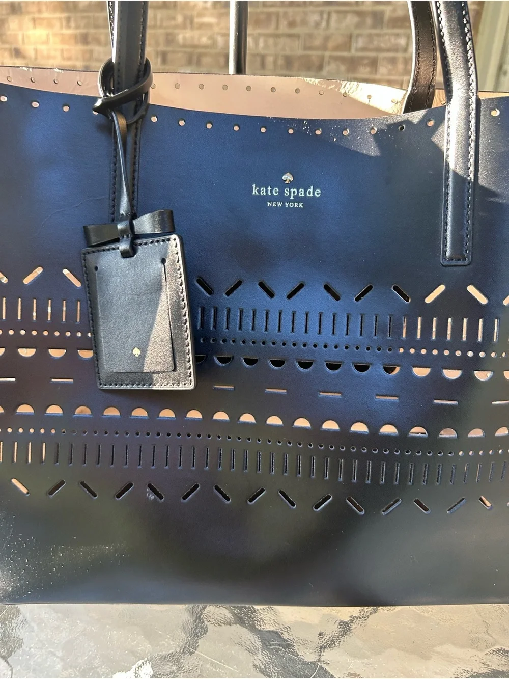 Kate Spade Harmony Metro Black White Reversible Perforated Leather Tote Bag